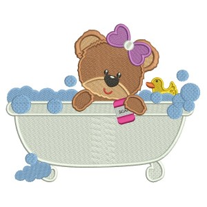Cute Little Baby Girl Bear In a Bathtub Filled Machine Embroidery Design Digitized Pattern